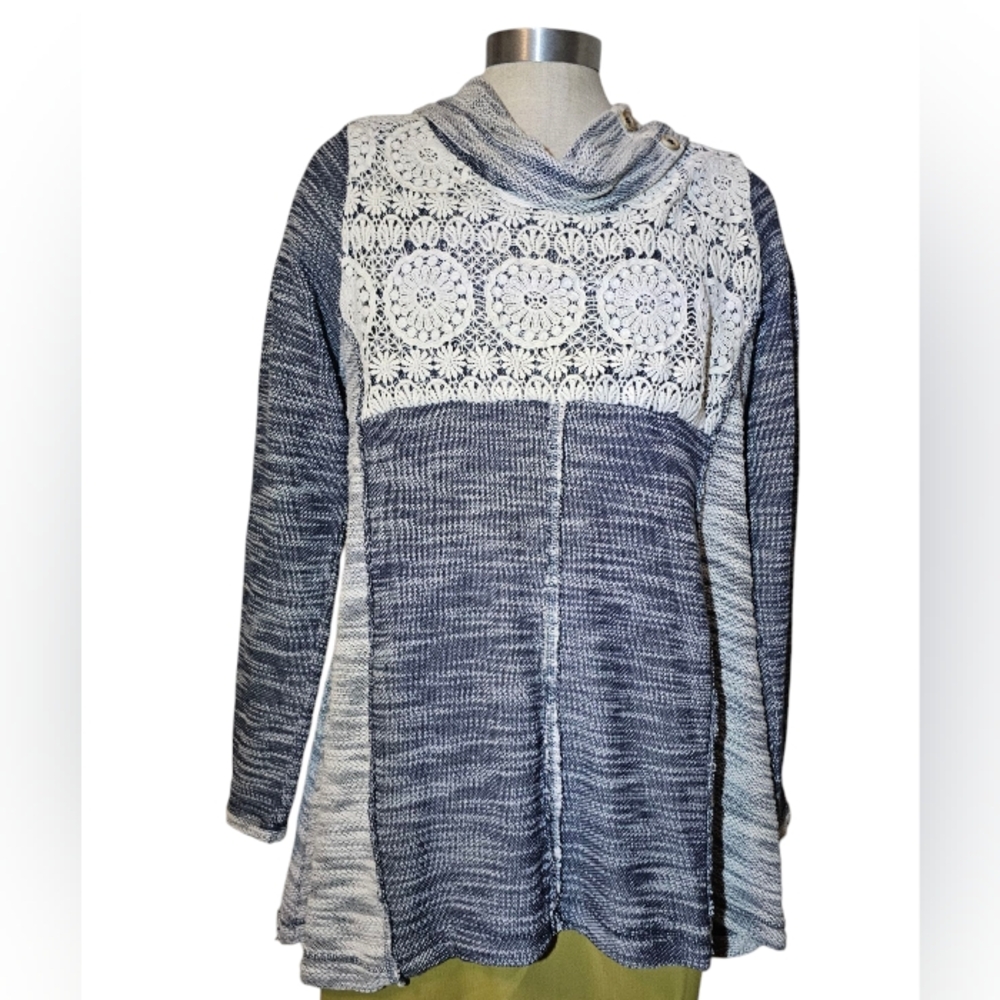 Maurices Dark Gray and White Knit Pullover top with Lace Detail